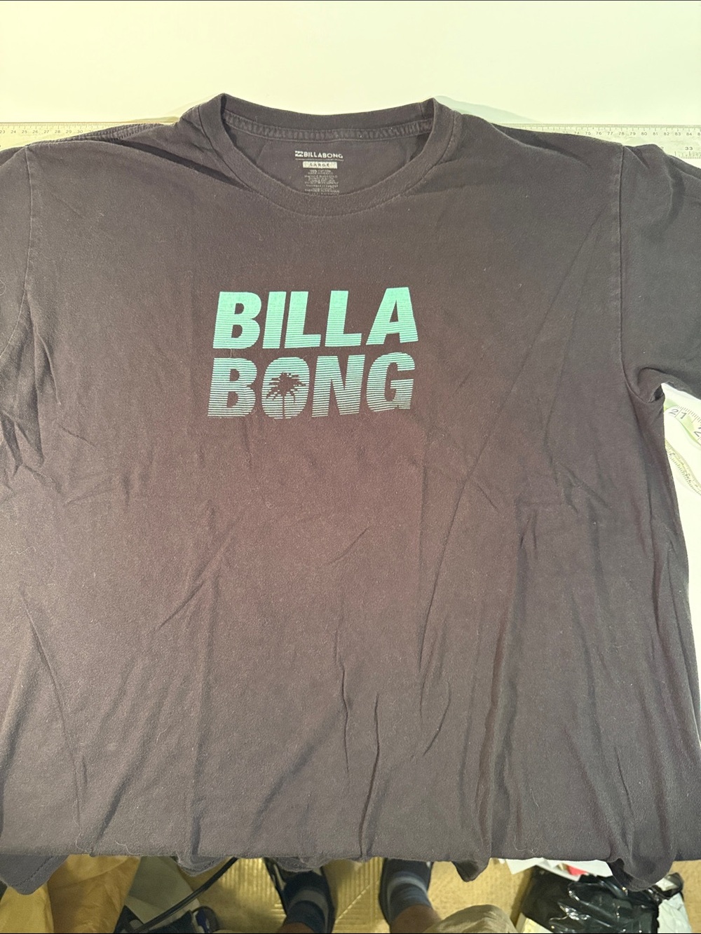 Billabong Black Tee with Teal Fade Logo